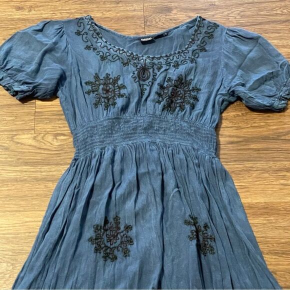 Amanda’s Collection Maxi Short Sleeve Embroidered Peasant Dress Blue Black Large - Picture 5 of 11